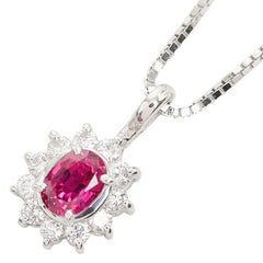 Pt900 プラチナ K18WG ホワイトゴールド ルビー0.53ct ダイヤ0.19ct フラワーモチーフ ネックレス レディース 【中古】
