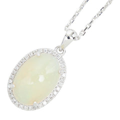 Pt950 プラチナ オパール3.25ct ダイヤ0.18ct ペンダント ネックレス レディース 【中古】