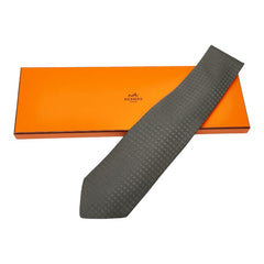 エルメス H織りタイ ファソネ H ネクタイ グレー シルク メンズ HERMES 【中古】