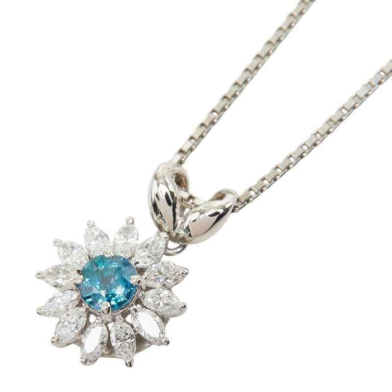Pt900 プラチナ Pt850 プラチナ アレキサンドライト アレキサンドライト0.34ct ダイヤ0.45ct フラワーモチーフ ペンダントトップ ネックレス レディース 【中古】