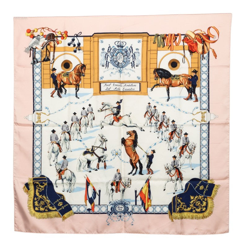 エルメス カレ90 王立アンダルシア馬術学校 スカーフ ピンク マルチカラー シルク レディース HERMES 中古