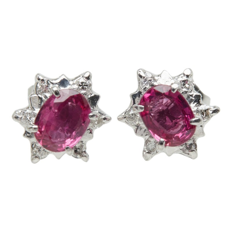 Pt900 プラチナ ルビー ダイヤモンド ルビー0.53ct ダイヤ0.06ct フラワーモチーフ ピアス レディース 中古