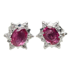 Pt900 プラチナ ルビー ダイヤモンド ルビー0.53ct ダイヤ0.06ct フラワーモチーフ ピアス レディース 中古