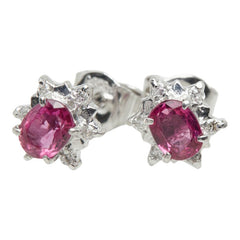 Pt900 プラチナ ルビー ダイヤモンド ルビー0.53ct ダイヤ0.06ct フラワーモチーフ ピアス レディース 中古