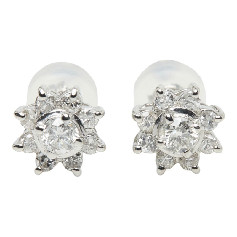 Pt900 プラチナ ダイヤモンド ダイヤ0.40ct フラワーモチーフ ピアス レディース 中古