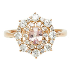 パパラチャサファイヤ K18PG ピンクゴールド パパラチャサファイヤ(ピンクオレンジ)0.385ct ダイヤ0.56ct フラワーモチーフ リング 指輪 レディース 11.5号 中古
