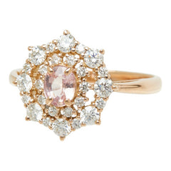 パパラチャサファイヤ K18PG ピンクゴールド パパラチャサファイヤ(ピンクオレンジ)0.385ct ダイヤ0.56ct フラワーモチーフ リング 指輪 レディース 11.5号 中古