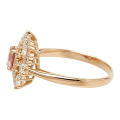 パパラチャサファイヤ K18PG ピンクゴールド パパラチャサファイヤ(ピンクオレンジ)0.385ct ダイヤ0.56ct フラワーモチーフ リング 指輪 レディース 11.5号 中古