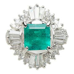 カメリア Pt850 プラチナ エメラルド ダイヤモンド エメラルド1.08ct ダイヤ0.77ct フラワーモチーフ リング 指輪 レディース CAMELLIA 12号 中古