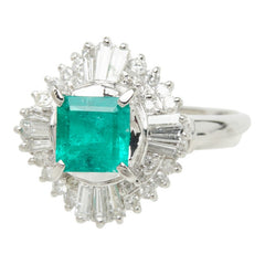 カメリア Pt850 プラチナ エメラルド ダイヤモンド エメラルド1.08ct ダイヤ0.77ct フラワーモチーフ リング 指輪 レディース CAMELLIA 12号 中古