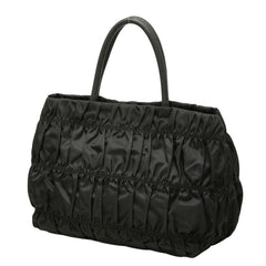 プラダ 三角ロゴプレート ギャザー ハンドバッグ BN1675 ブラック ナイロン レザー レディース PRADA 中古