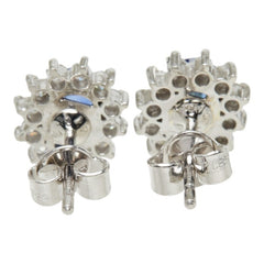 サファイア Pt850 プラチナ サファイア0.96ct ダイヤ0.32ct フラワーモチーフ ピアス レディース 中古