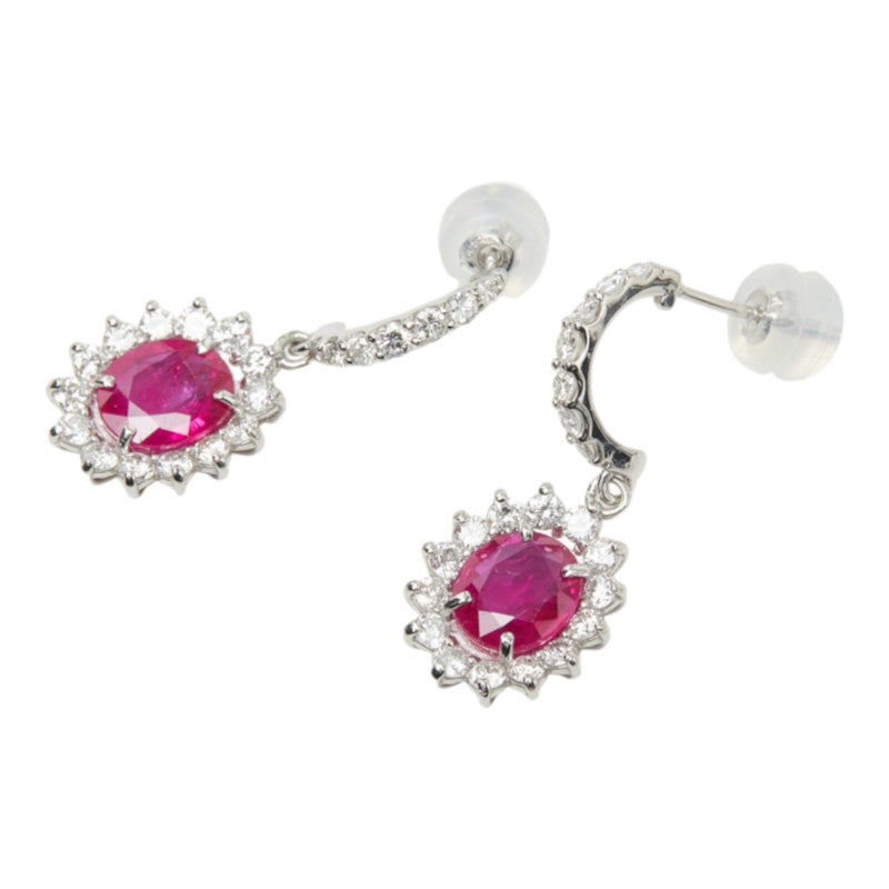 ルビー ダイヤモンド Pt950 プラチナ/Pt900 プラチナ ルビー1.763ct ダイヤ0.86ct フラワーモチーフ ピアス レディース 中古