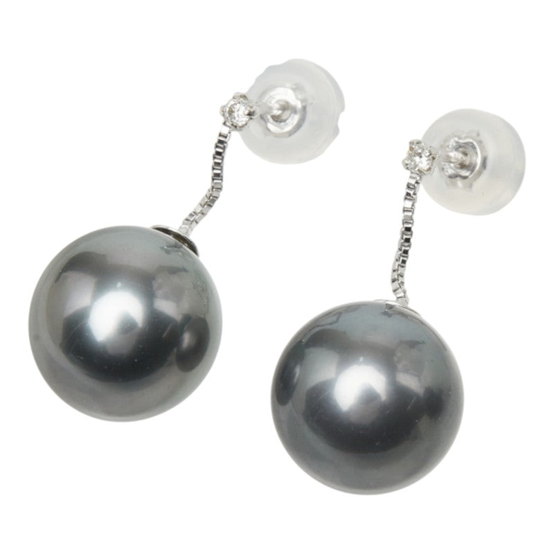 ブラックパール（黒蝶真珠） ダイヤモンド K18WG ホワイトゴールド 黒蝶真珠9.7～9.8mm ダイヤ0.02ct ピアス レディース 中古