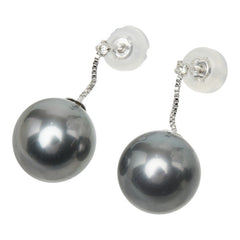 ブラックパール（黒蝶真珠） ダイヤモンド K18WG ホワイトゴールド 黒蝶真珠9.7～9.8mm ダイヤ0.02ct ピアス レディース 中古