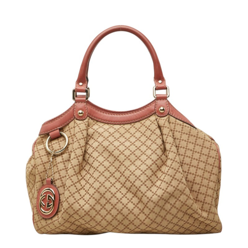 グッチ ディアマンテ スーキー ハンドバッグ 211944 ベージュ ピンク キャンバス レザー レディース GUCCI 中古