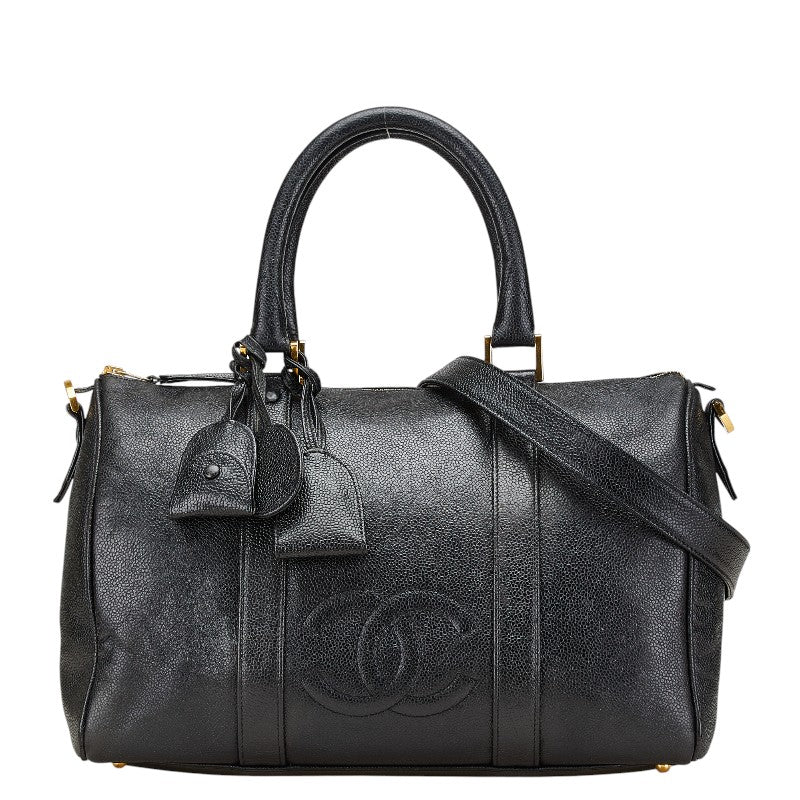 シャネル ココマーク ボストンバッグ ショルダーバッグ 2WAY ブラック キャビアスキン レディース CHANEL 【中古】