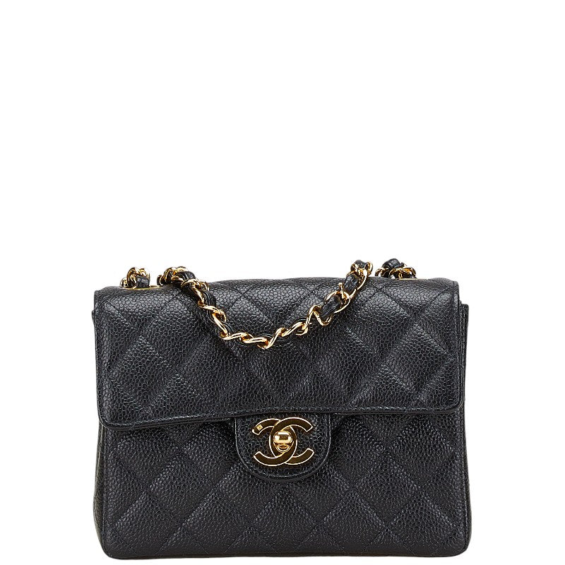 シャネル ココマーク チェーン ミニショルダーバッグ ブラック キャビアスキン レディース CHANEL 【中古】