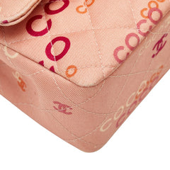 シャネル ココマーク COCOプリント ダブルフラップ チェーン ショルダーバッグ サーモンピンク マルチカラー キャンバス レディース CHANEL 【中古】