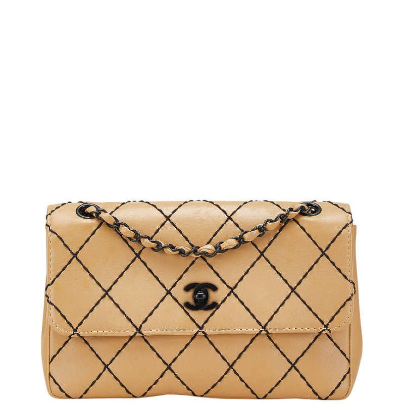 シャネル ココマーク マトラッセ ワイルドステッチ チェーン ショルダーバッグ ベージュ ラムスキン レディース CHANEL 【中古】