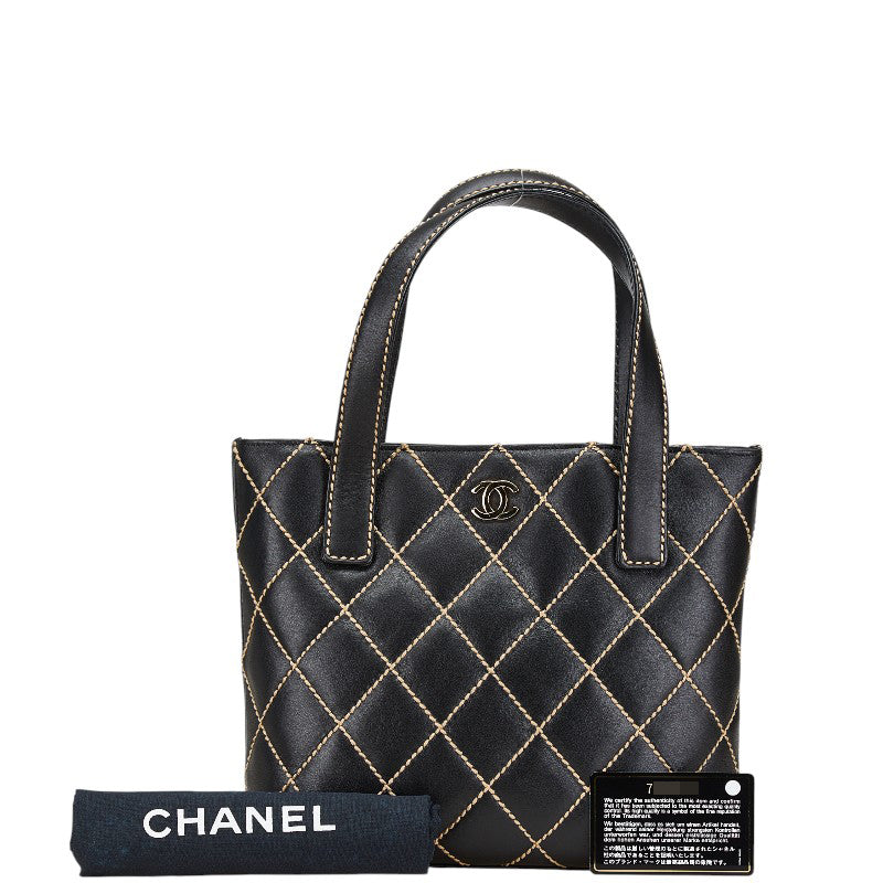 シャネル ワイルドステッチ ココマーク トートバッグ ブラック ラムスキン レディース CHANEL 【中古】