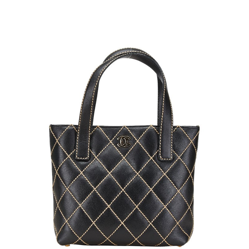 シャネル ワイルドステッチ ココマーク トートバッグ ブラック ラムスキン レディース CHANEL 【中古】
