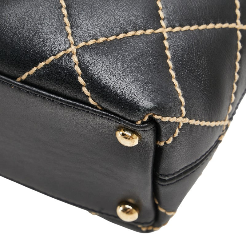 シャネル ワイルドステッチ ココマーク トートバッグ ブラック ラムスキン レディース CHANEL 【中古】