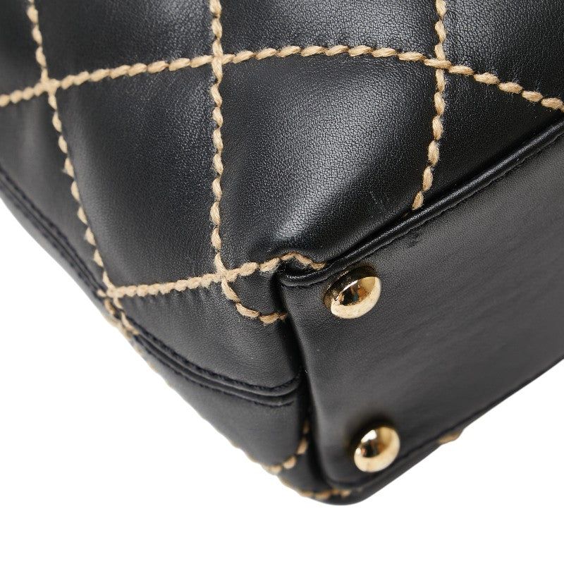 シャネル ワイルドステッチ ココマーク トートバッグ ブラック ラムスキン レディース CHANEL 【中古】