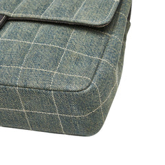 シャネル ココマーク チョコバー チェーン ショルダーバッグ ライトブルー ブラック デニム レザー レディース CHANEL 【中古】