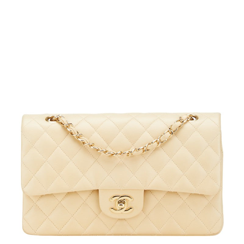 シャネル ココマーク マトラッセ25 ダブルフラップ チェーン ショルダーバッグ ベージュ ラムスキン レディース CHANEL 【中古】