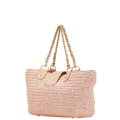 シャネル ココマーク チェーン トートバッグ ピンク ラフィア レザー レディース CHANEL 【中古】
