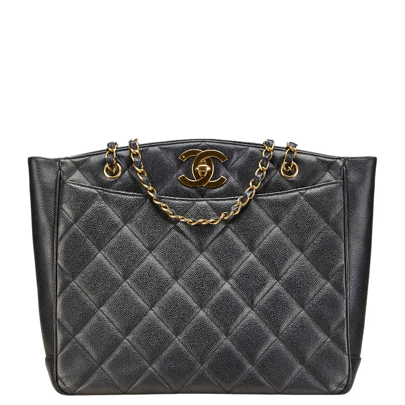 シャネル マトラッセ ココマーク チェーン トートバッグ ワンショルダーバッグ ブラック キャビアスキン レディース CHANEL 【中古】