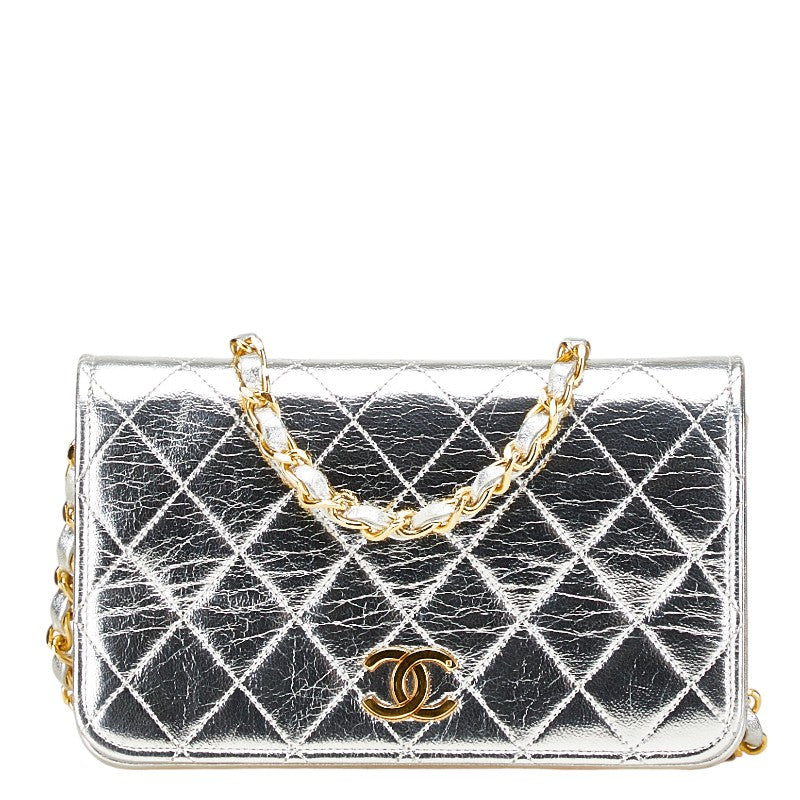 シャネル マトラッセ ココマーク チェーン ショルダーバッグ シルバー レザー レディース CHANEL 【中古】