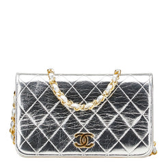 シャネル マトラッセ ココマーク チェーン ショルダーバッグ シルバー レザー レディース CHANEL 【中古】