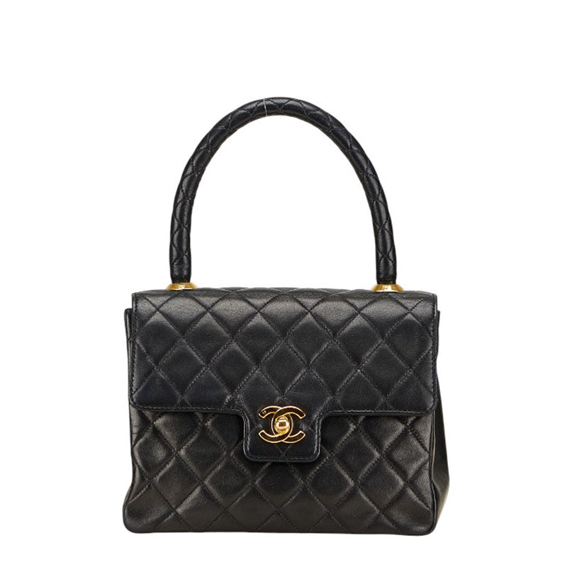 シャネル マトラッセ ココマーク ハンドバッグ トップハンドル ブラック ラムスキン レディース CHANEL 【中古】