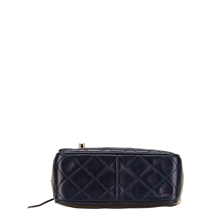 シャネル マトラッセ ココマーク フリンジ チェーン ショルダーバッグ ネイビー ラムスキン レディース CHANEL 【中古】