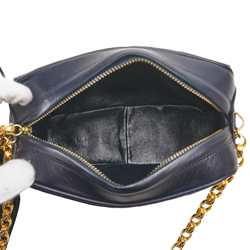 シャネル マトラッセ ココマーク フリンジ チェーン ショルダーバッグ ネイビー ラムスキン レディース CHANEL 【中古】