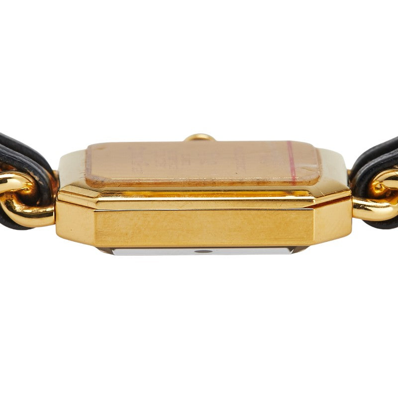 シャネル プルミエールM 腕時計 クオーツ ブラック文字盤 メッキ レザー レディース CHANEL 【中古】