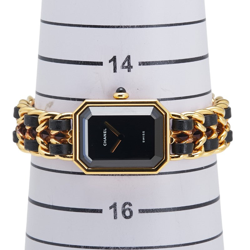 シャネル プルミエールM 腕時計 クオーツ ブラック文字盤 メッキ レザー レディース CHANEL 【中古】