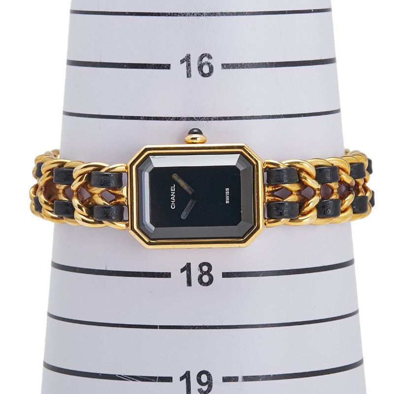 シャネル プルミエールXL 腕時計 クオーツ ブラック文字盤 メッキ レザー レディース CHANEL 【中古】
