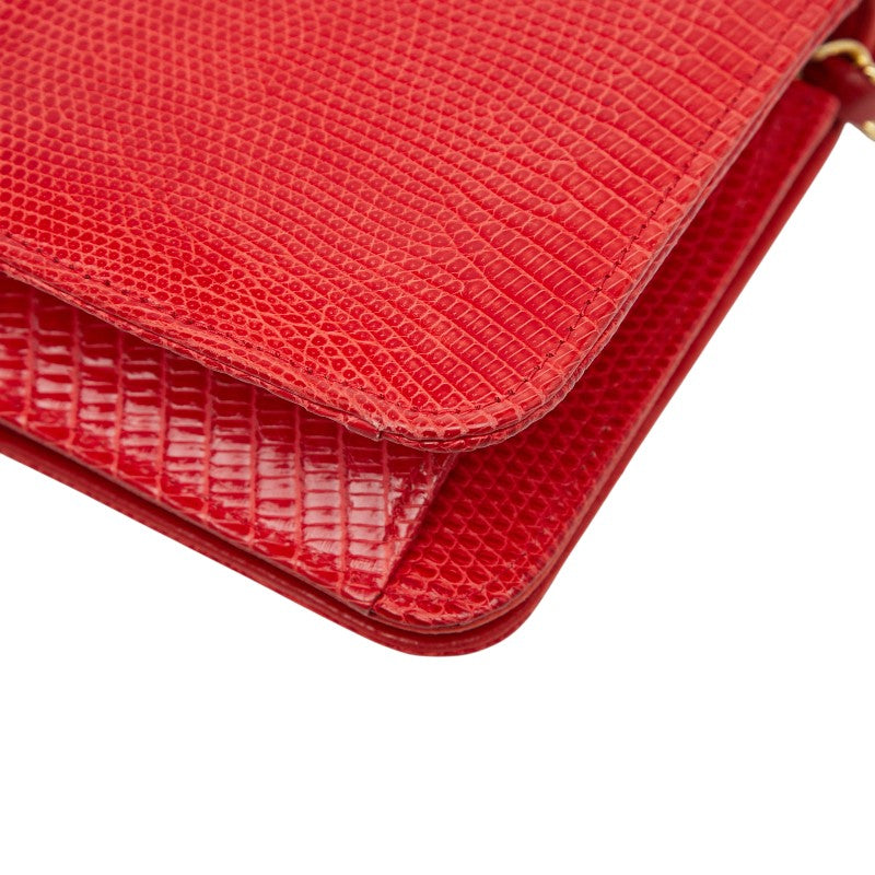 シャネル ココマーク プッシュロック チェーン ショルダーバッグ レッド リザード レディース CHANEL 【中古】