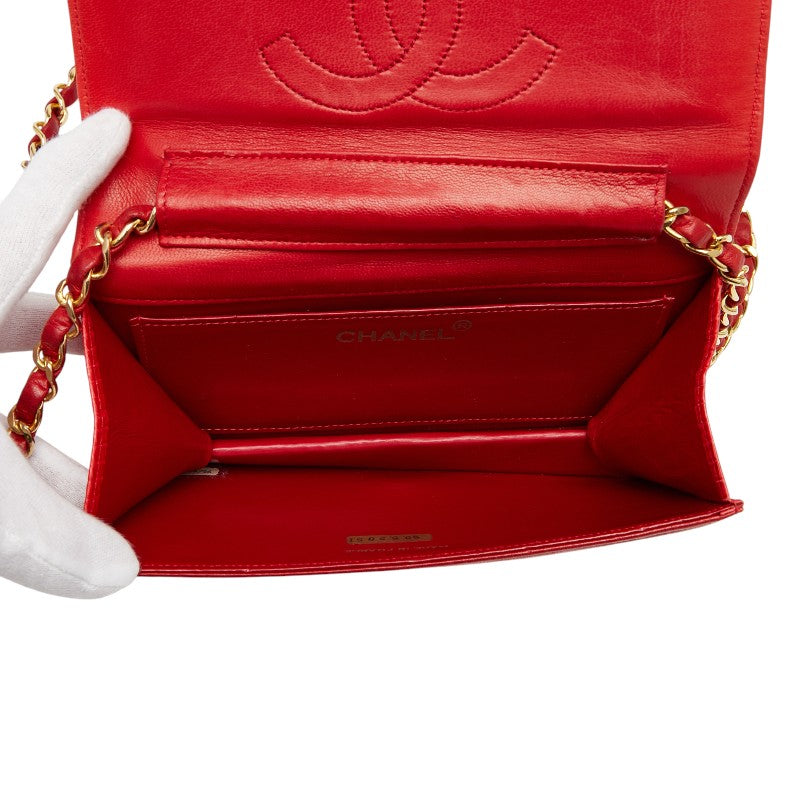 シャネル ココマーク プッシュロック チェーン ショルダーバッグ レッド リザード レディース CHANEL 【中古】