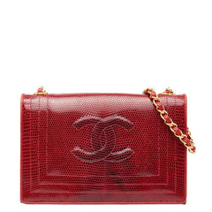シャネル ココマーク チェーン ショルダーバッグ レッド リザード レディース CHANEL 【中古】