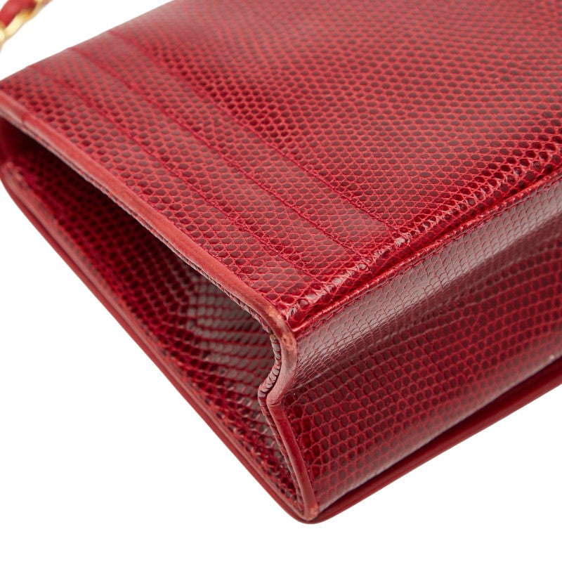 シャネル ココマーク チェーン ショルダーバッグ レッド リザード レディース CHANEL 【中古】