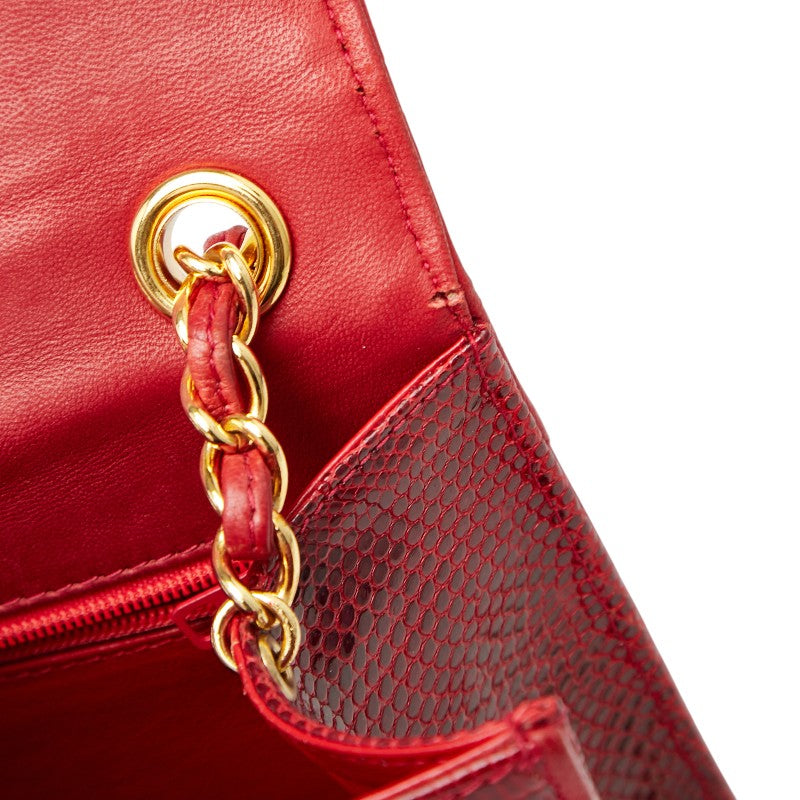 シャネル ココマーク チェーン ショルダーバッグ レッド リザード レディース CHANEL 【中古】