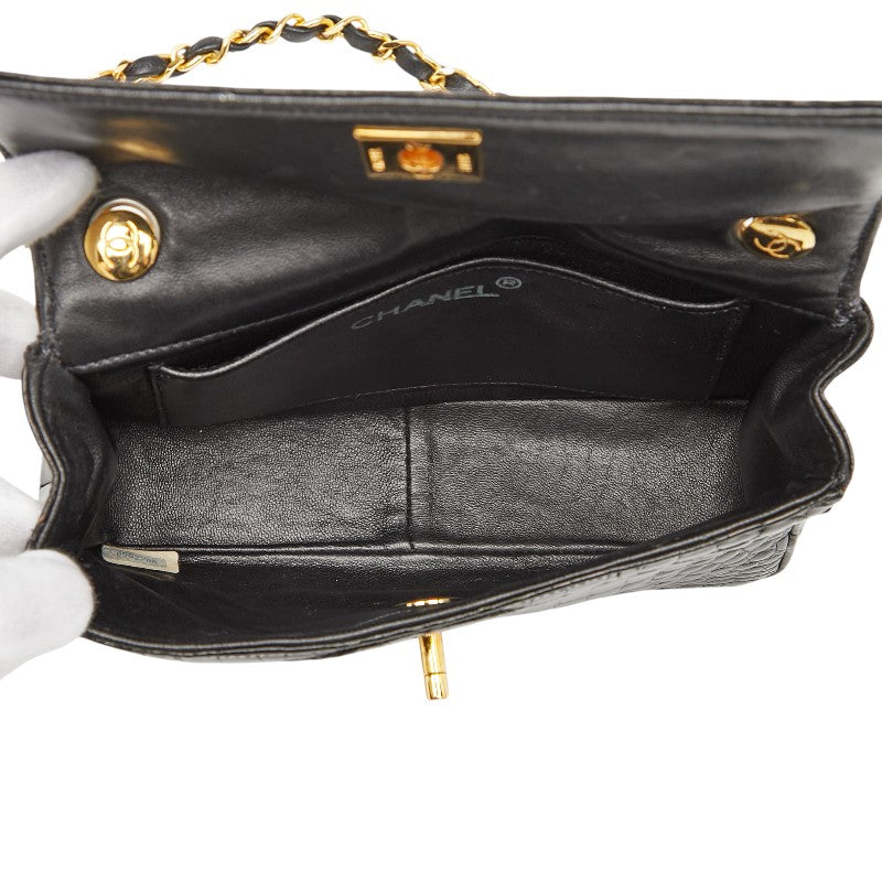 シャネル ココマーク クロコ型押し チェーン ショルダーバッグ ブラック パテントレザー レディース CHANEL 【中古】