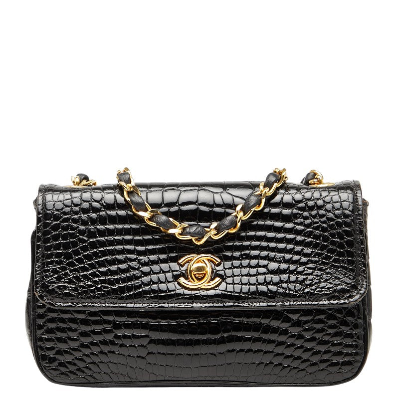 シャネル ココマーク クロコ型押し チェーン ショルダーバッグ ブラック パテントレザー レディース CHANEL 【中古】