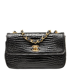 シャネル ココマーク クロコ型押し チェーン ショルダーバッグ ブラック パテントレザー レディース CHANEL 【中古】