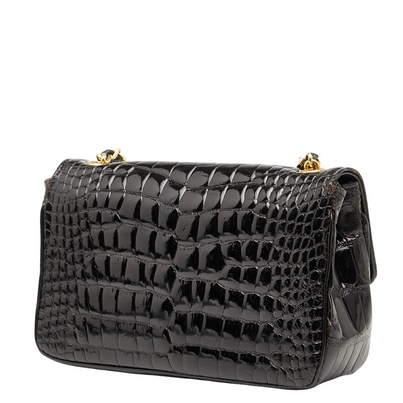 シャネル ココマーク クロコ型押し チェーン ショルダーバッグ ブラック パテントレザー レディース CHANEL 【中古】