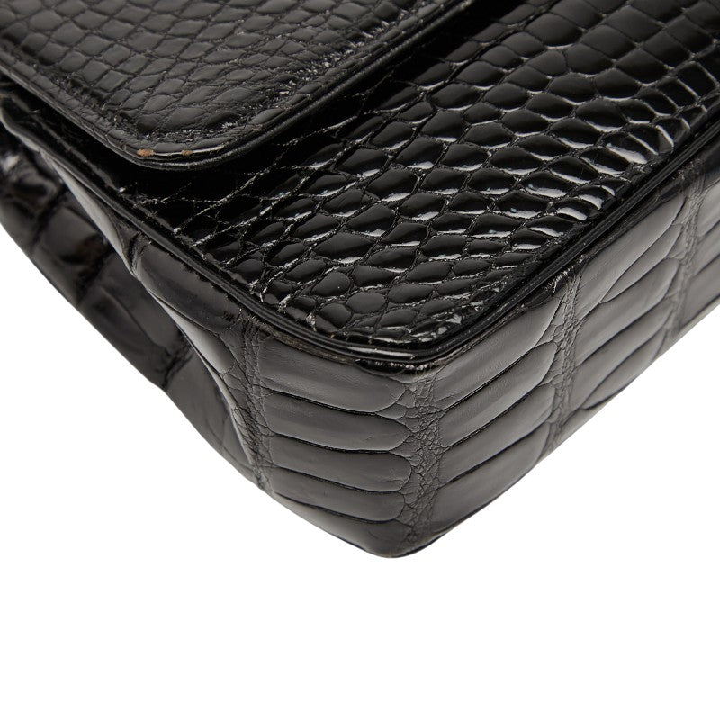 シャネル ココマーク クロコ型押し チェーン ショルダーバッグ ブラック パテントレザー レディース CHANEL 【中古】